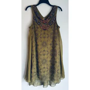 Free People Ancient Mystery Boho Beaded Dress Green XS Festival thumbnail 5