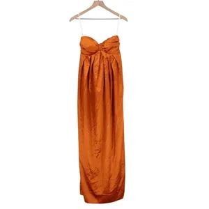 Lulus Memorable Entrance Maxi Dress Womens XS Rust Orange Satin Strapless Fitted thumbnail 2