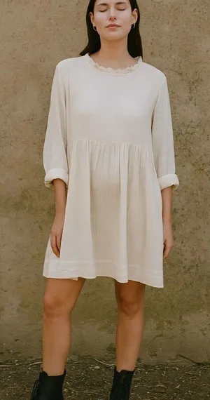 Ces femme SLUBBED COTTON TEXTURED LONG SLEEVE DRESS Small thumbnail 1