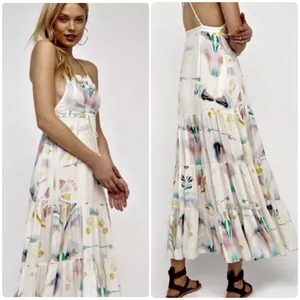 FREE PEOPLE Sounds Of Spring Jumper Watercolor Floral Maxi Dress Size XS thumbnail 3