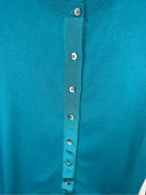 Boden Teal Ribbed Crew Neck Cardigan Classic Preppy Cotton Long Sleeve Size S thumbnail 7
