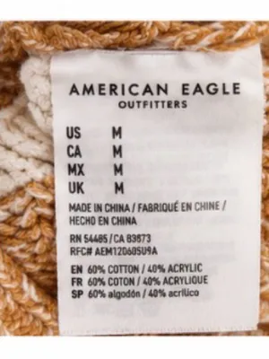 American Eagle Cropped Striped Henley Sweater Size Medium Tan Cream Chunky Knit thumbnail 5