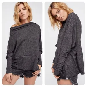 We The Free People Londontown Thermal Tunic Top Charcoal Gray Stretch XS thumbnail 10