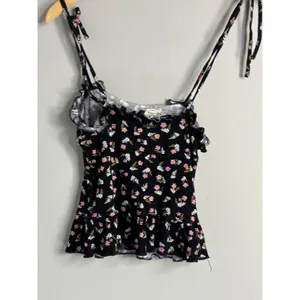 Billabong Floral Cami Top Womens Small Black Ribbed Ruffle‎ Tie Strap Peplum thumbnail 4
