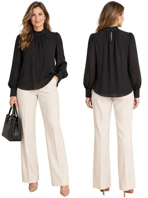 J. Crew Long-Sleeve Shirred Mockneck Top Blouse Women's XL Black Career Preppy thumbnail 2