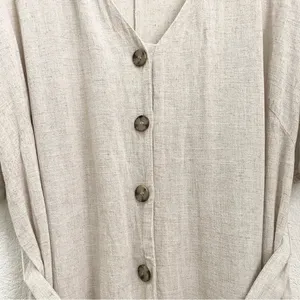 H&M Beige Linen Blend V Neck Button Front Jumpsuit Romper Size XL thumbnail 9