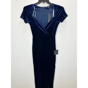Lulus Eternal Elegance Navy Blue Velvet Short Sleeve Maxi Dress Formal Small NWT thumbnail 6