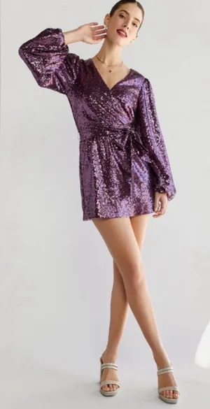 Francesca's Collections Purple Sequin Wrap Mini Dress thumbnail 1