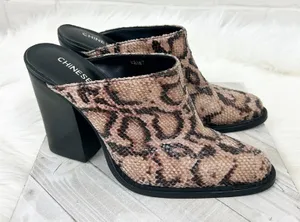 Chinese Laundry Animal Print Faux Snakeskin Heeled Mule Booties Size 7.5 thumbnail 1