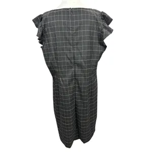 LOFT NWT Black Windowpane Plaid Flutter Sleeve Shift Mini‎ Dress 16 Plus $89 thumbnail 5