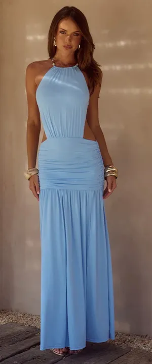 Runaway The Label Imelda High Neck Maxi Dress - Sky Blue thumbnail 1