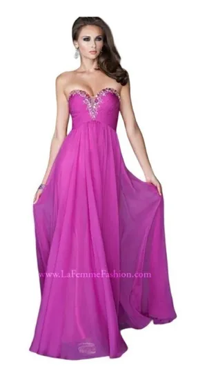 La Femme Purple Magenta Strapless‎ Rhinestone Sweetheart Neck Gown Size 0 thumbnail 1