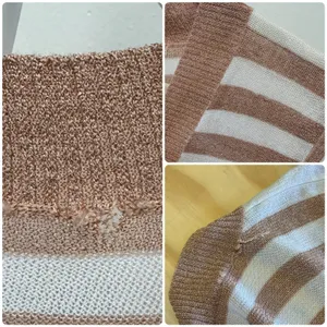Bebe 2010s Rose Gold Metallic Striped Deep V-Neck Knit Top Sz Small Short Sleeve thumbnail 8