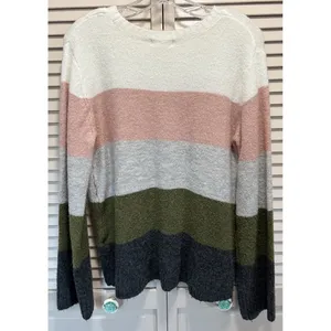 H&M Striped Pink/Green Knit Pull Over Sweater Size 20‎ Long Sleeve Soft Round thumbnail 4
