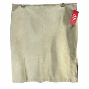 Vintage Anne Klein Suede Skirt 14 Beige Leather Whipstitch Boho Western Classic thumbnail 2