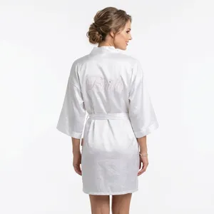 Linea Donatella Bride Satin Wrap Robe Set Women M Beige Pink Tie Waist Sleepwear thumbnail 2