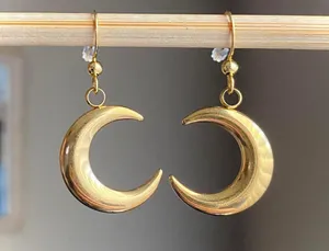 Handmade gold tone stainless steel moon simple earrings⭐️ thumbnail 1