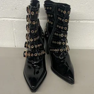 Jeffrey Campbell sz6.5 black buckle gothic heeled boot Ignatius pointed toe edgy thumbnail 2