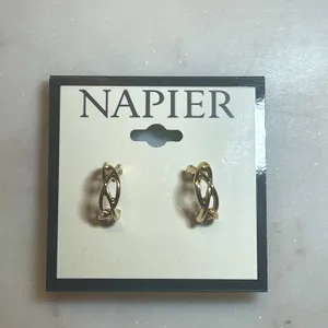Napier Gold Tone Small Open Hoop Earrings NWT thumbnail 2