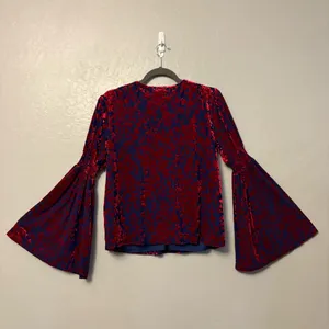 Vici blue and red floral velvet boho bell sleeve blouse size large thumbnail 12