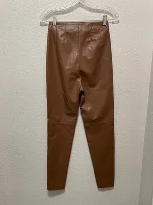 Zara Womens High Waist Faux Leather Leggings Small Ankle Length Brown thumbnail 4