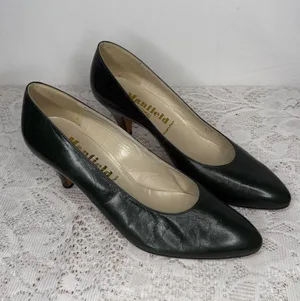 Vintage Manfield France high end leather dark green heels sz 8.5 thumbnail 1