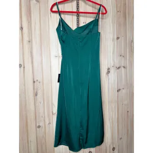 NWT Lulus Hollywood Woman Forest Green Satin Midi Dress Party Wedding Holiday L thumbnail 6