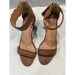 Ulla Johnson Studded Leather Block Heel Sandals Brown EU 37 US 7 Tassel Zip thumbnail 4