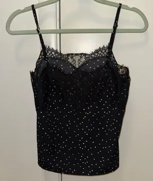 Lulu’s Maddox Eyelash Lace Cami in Black & White Polka Dot thumbnail 3
