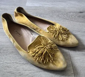 Paul‎ Green Mustard Yellow Suede Fringe Tassel Pointed Toe Loafers Flats US 10.5 thumbnail 1
