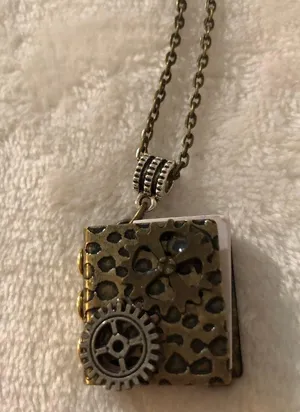 Unique gear medal book necklace, one of the kind thumbnail 2