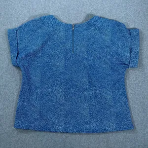 Melloday Blue Dotted Blouse Women's Medium Short Sleeve Round Neck thumbnail 6