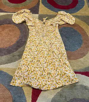 Princess Polly Kaori Mini Dress Floral Print Mustard Yellow Cap Sleeves Size 0 thumbnail 4