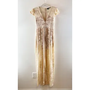 For Love & Lemons Violetta Embroidered Mesh Lace Maxi Dress Nude Ivory White L thumbnail 4
