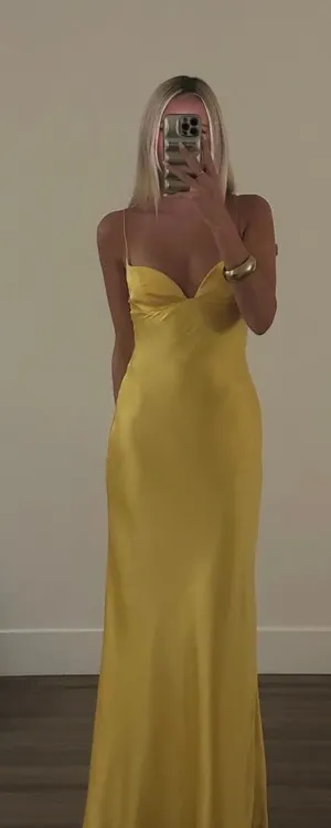 Zara golden Yellow Maxi satin corset bodycon formal Dress evening party wedding thumbnail 1