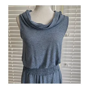 Soft Surroundings XL Tall Blue Kerry Dress Sleeveless Cowl Neck Smocked Waist thumbnail 4