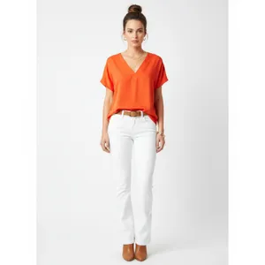 DKNY Orange V Neck Short Sleeve Blouse Top NEW L thumbnail 5