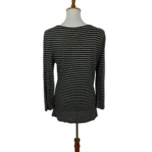 MaxMara Weekend Top Large Gray Striped Long Sleeve Designer‎ Minimalist thumbnail 4