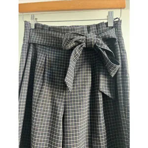 Zara Influencer Fave Plaid Wide Leg Cropped Trousers Pleated Tie Front Blue Chic Sz S thumbnail 4