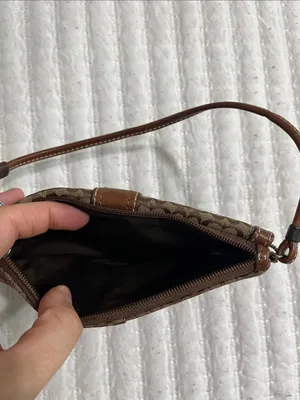 Coach Brown Signature Canvas Wristlet with Tan Leather Trim and Silver Buckle thumbnail 3
