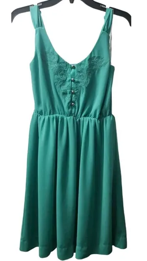 Papaya Green Dress Sleeveless Embroidered Casual Summer Dress Size S‎ thumbnail 1