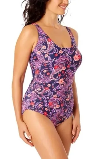 NEW Lands’ End Paisley Floral One Piece UPF 50 Adjustable Straps Swimsuit, XS thumbnail 1