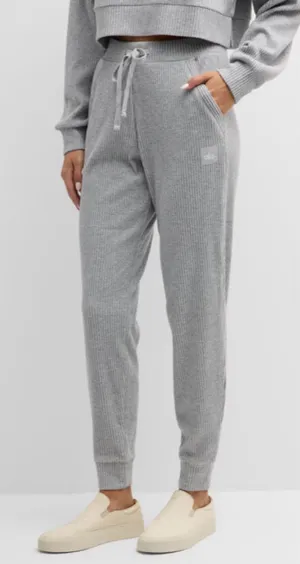 Alo Yoga Muse Ribbed Knit Joggers Sweatpants in Athletic Heather Grey Small thumbnail 1