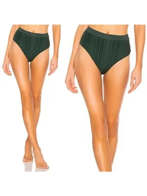 NEW Tavik Pernille High Waisted Bikini Bottom L Pine Green Metallic Stripe Swim thumbnail 3
