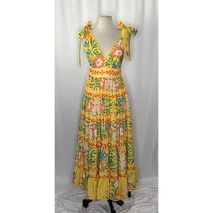 NWT!! CHELSEA & VIOLET Cecily Maxi Dress Yellow Floral Vacation Tiered X-Small thumbnail 2