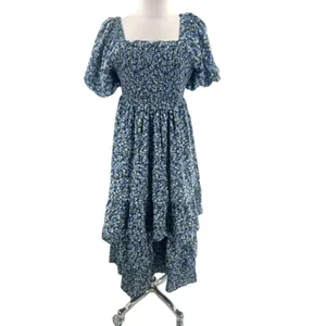 NWT English Factory tiered ruffle floral texturized maxi dress puff‎ sleeve sz M thumbnail 3