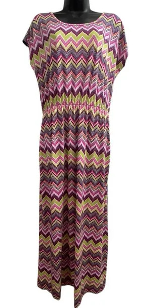 Chevron Patterned Large Maxi Dress. Elastic waist cap sleeves. thumbnail 1