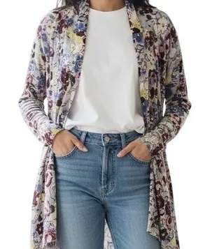 ANTHROPOLOGIE GUINEVERE Floral Open Front Hankie Hem‎ Lightweight Cardigan S thumbnail 1