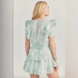 LoveShackFancy Natasha Dress in Moss Green Hand Dye Size Medium 100% Cotton thumbnail 12