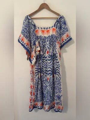 Farm Rio Afternoon Breeze Midi Dress Kaftan Square Neck Boho Beachy Vacation XS thumbnail 3